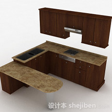 棕色木质橱柜套装3d模型下载