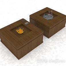 棕色木质小茶几组合3d模型下载