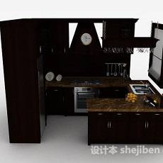 欧式木质小空间整体橱柜3d模型下载