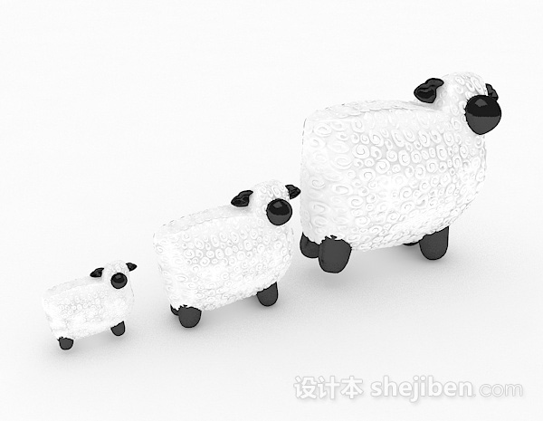白色家庭组合绵羊生活摆件3d模型下载
