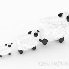 白色家庭组合绵羊生活摆件3d模型下载