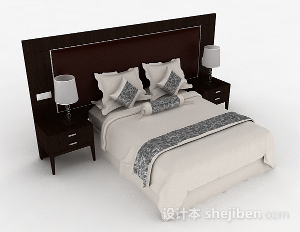 家居白色双人床3d模型下载