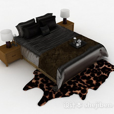 黑色双人床3d模型下载