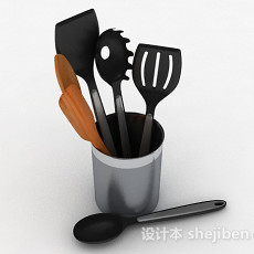 黑色金属厨具收纳桶3d模型下载