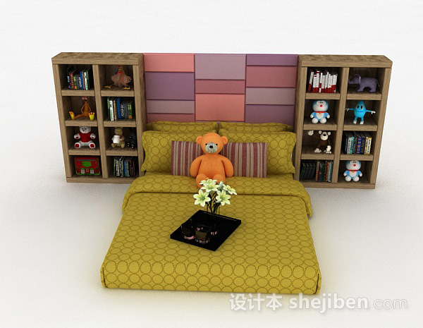 现代风格家居榻榻米试儿童床3d模型下载