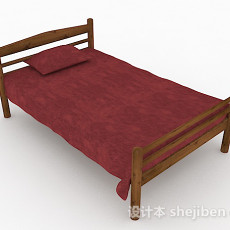 红色木质单人床3d模型下载