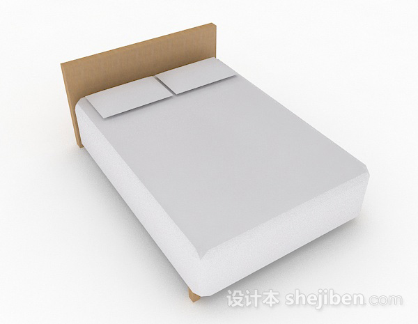 简约白色双人床3d模型下载