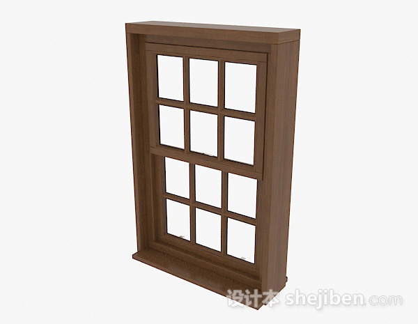 免费现代风格棕色木质上下式推拉窗3d模型下载