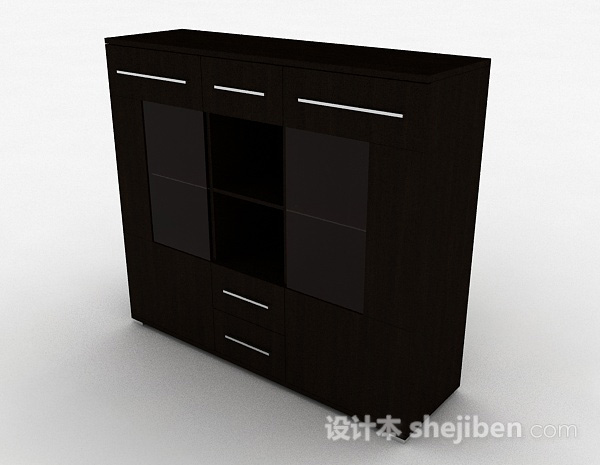现代风格棕色简约木质书柜3d模型下载