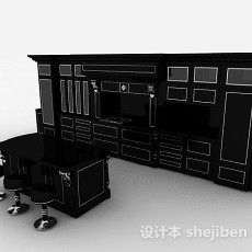 最新欧式风格黑色上下层一体橱柜3d模型下载