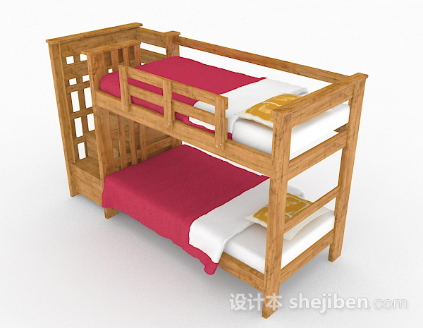 免费木质儿童床上下铺3d模型下载