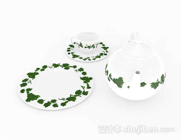 田园风格田园风格陶瓷茶具3d模型下载