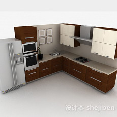 现代时尚L型棕色整体橱柜3d模型下载