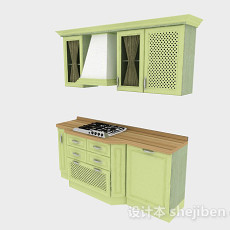现代风一字型嫩绿色时尚橱柜3d模型下载