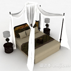 东南亚风格双人床3d模型下载