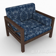 田园蓝色花纹单人沙发3d模型下载