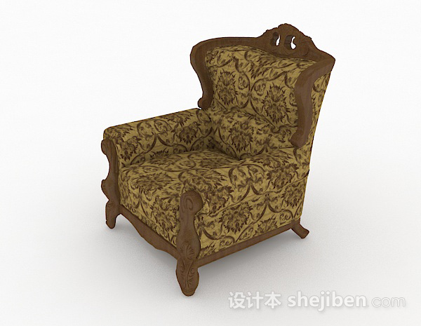 欧式风格欧式复古棕色花纹单人沙发3d模型下载