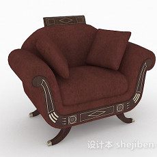 新中式红色单人沙发3d模型下载