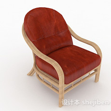 田园红色休闲单人沙发3d模型下载