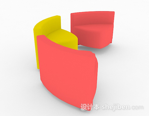 设计本创意粉色黄色组合沙发3d模型下载