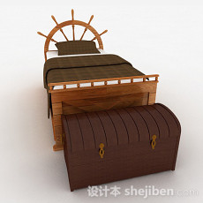 航船主题木质单人床3d模型下载