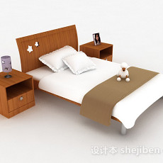 木质简约单人床3d模型下载