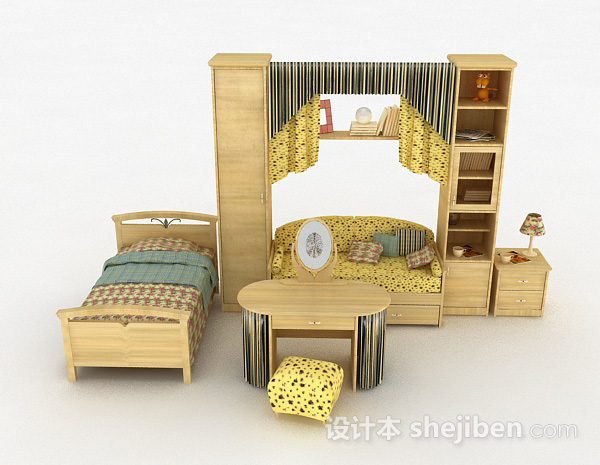 田园风格田园风格床柜组合3d模型下载