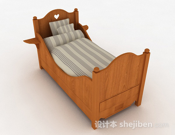 木质儿童单人床3d模型下载