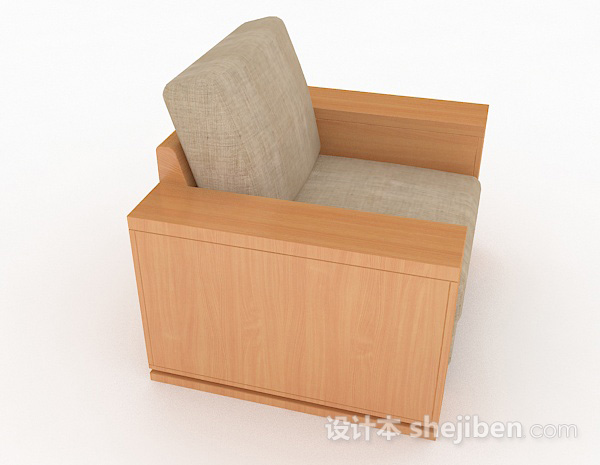 免费棕色木质简约单人沙发3d模型下载