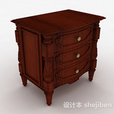 新中式木质床头柜3d模型下载