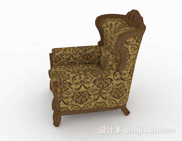 免费欧式复古棕色花纹单人沙发3d模型下载
