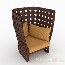 田园棕色编织单人沙发3d模型下载