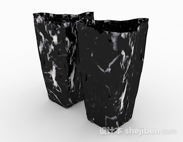 免费现代风格黑色斑纹方形花瓶3d模型下载