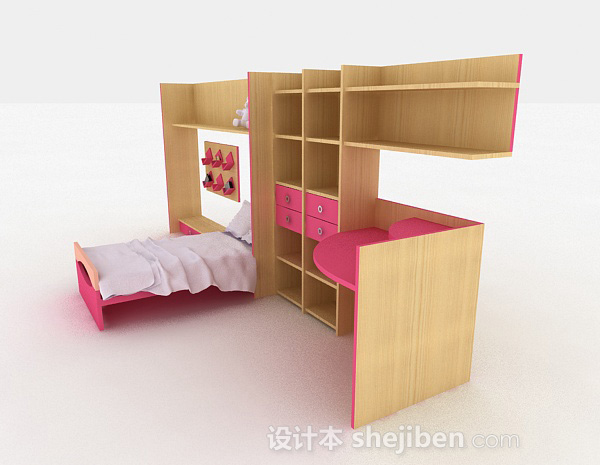 设计本木质家居简约床柜组合3d模型下载