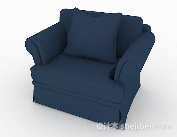 免费蓝色简约家居单人沙发3d模型下载