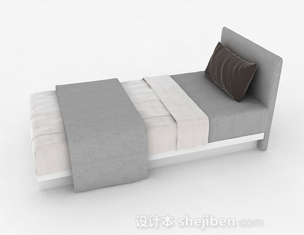 设计本灰色简约单人床组合3d模型下载