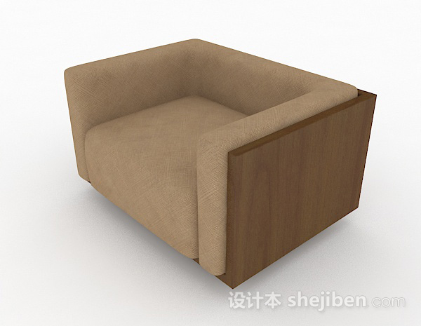 现代风格棕色简约木质单人沙发3d模型下载