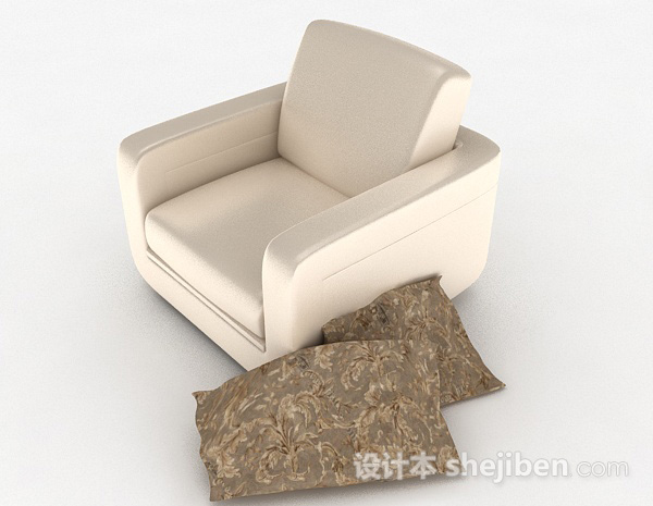 免费米白色简约单人沙发3d模型下载