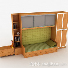家居木质床柜组合3d模型下载