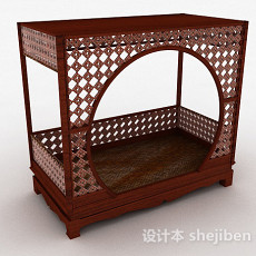 中式木质单人床3d模型下载