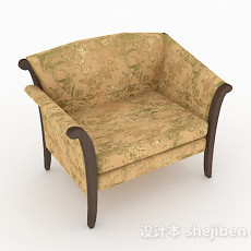 新中式黄色家居单人沙发3d模型下载