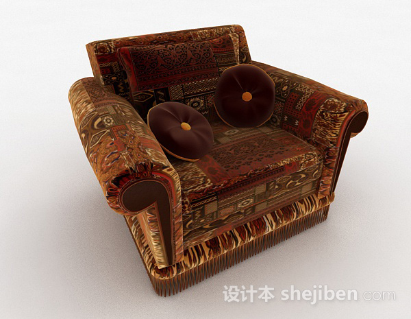 免费东南亚棕色单人沙发3d模型下载