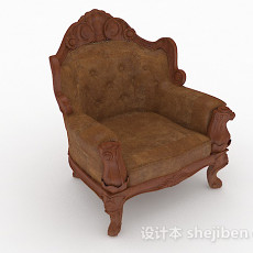 欧式复古棕色木质单人沙发3d模型下载