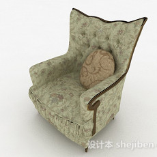 田园欧式绿色花纹单人沙发3d模型下载