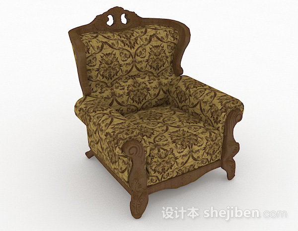 欧式复古棕色花纹单人沙发3d模型下载