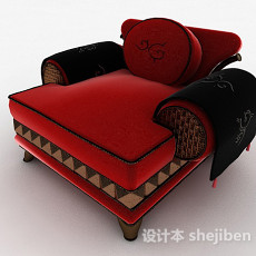 东南亚红色单人沙发3d模型下载