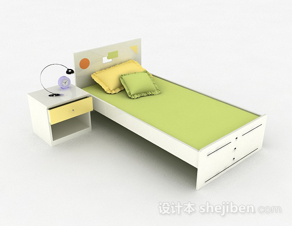 家居简约绿色单人床3d模型下载