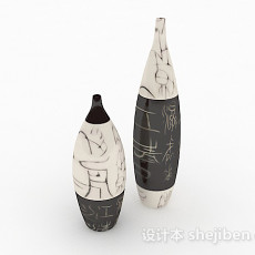 中式黑白双色组合小口大肚花瓶3d模型下载