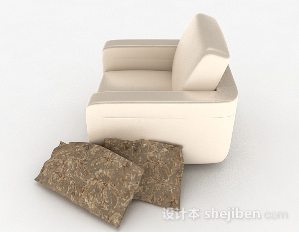 设计本米白色简约单人沙发3d模型下载