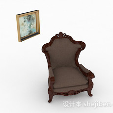 欧式棕色木质单人沙发3d模型下载